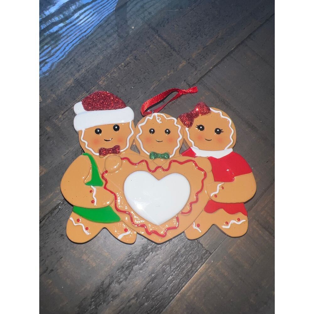 Gingerbread Family Christmas‎ Ornament Personalized Heart Trio Holiday Decor